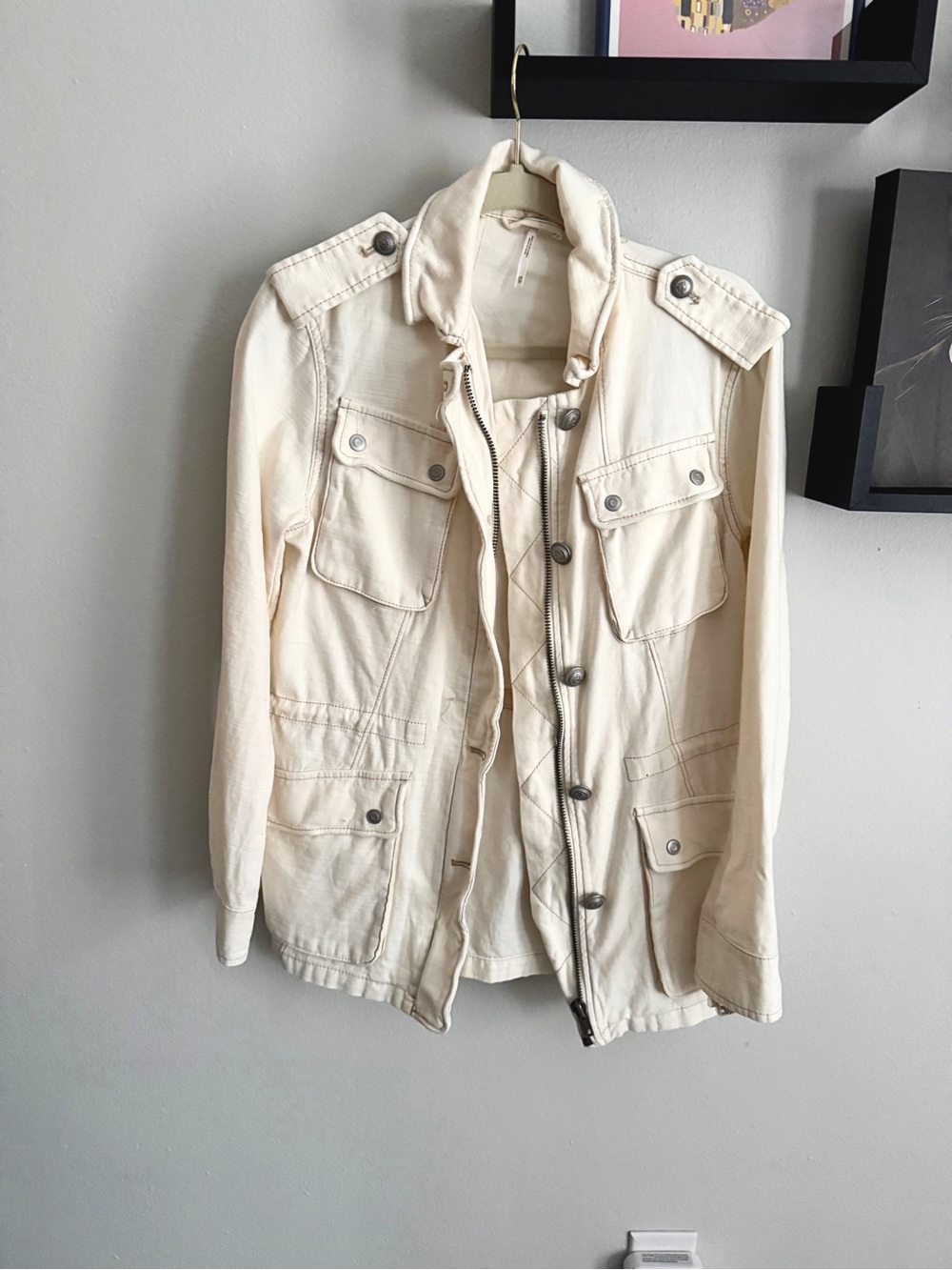 Free People Cream Cotton Utility Jacket
